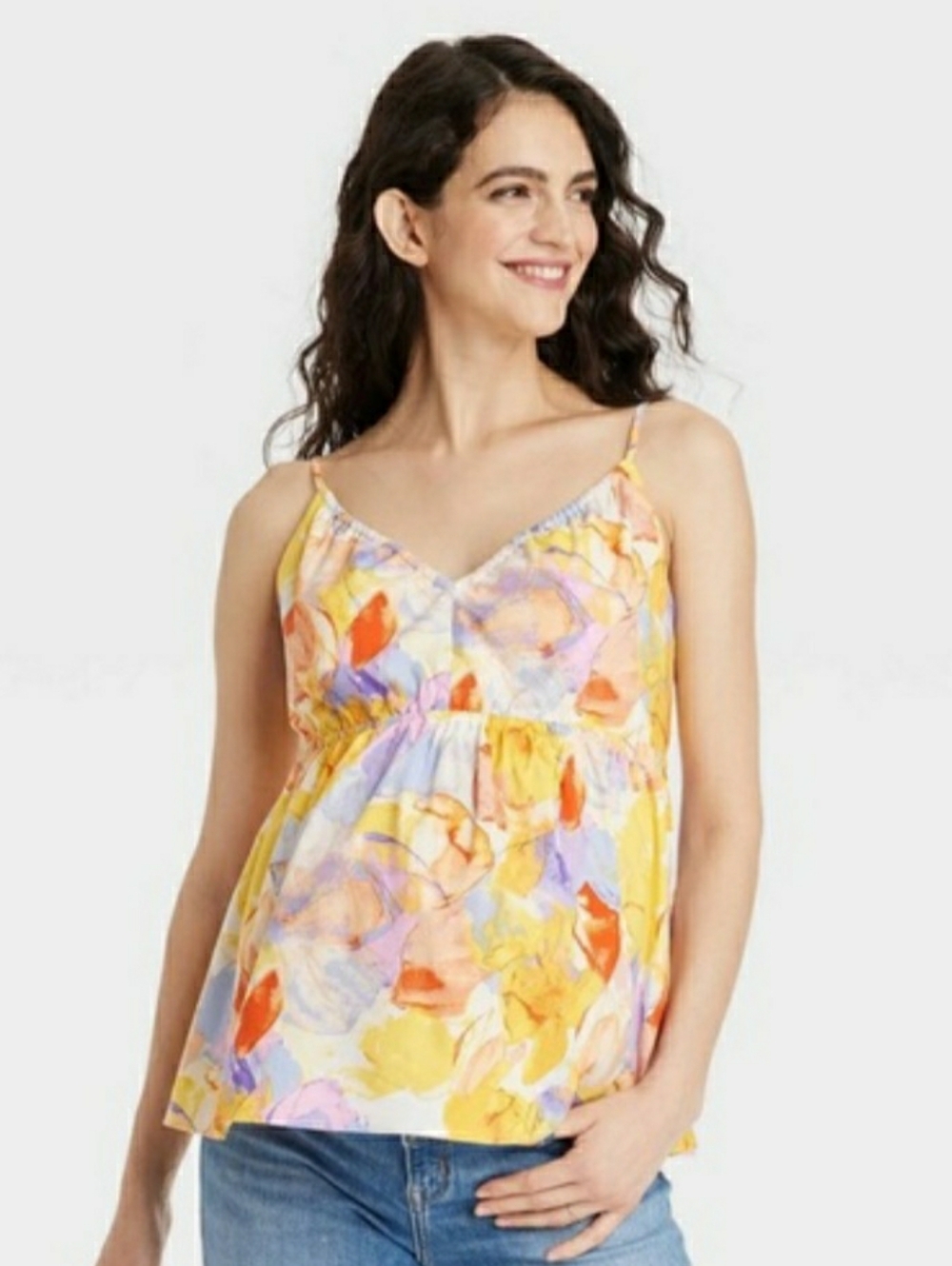 Isabel Maternity Floral Watercolor Sleeveless Peplum Tank Top - Size XXL - 2X
